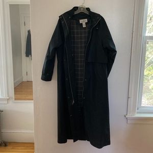 LL BEAN Women's Raincoat/Trench zip out wool liner detachable hood black size M